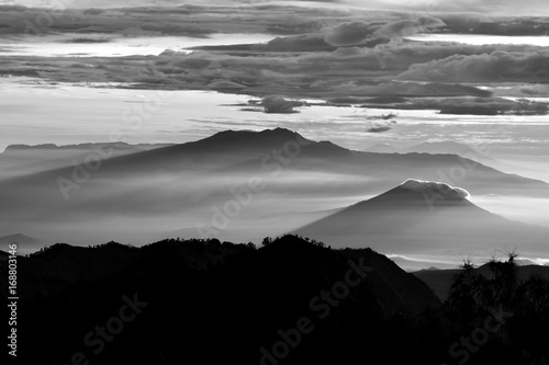 Silent morning. A picture of a beautiful view of mountain Bromo - Indonesia in the cold winter morning.