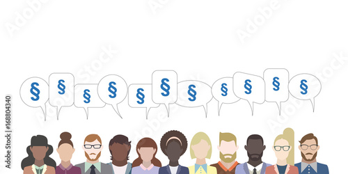 Leute mit Sprechblasen - Paragraph Gesetz