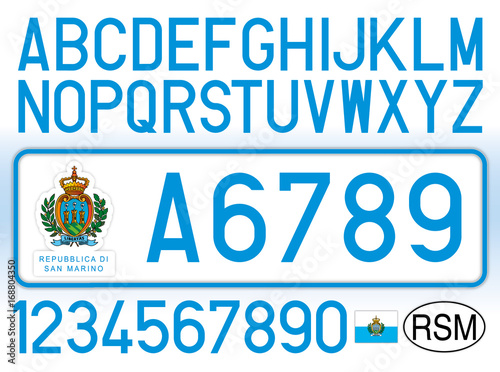 San Marino Republic car plate, letters, numbers and symbols