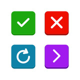 Check, delete or close, refresh, arrow icons set in flat and line style. Set of buttons for website or application design