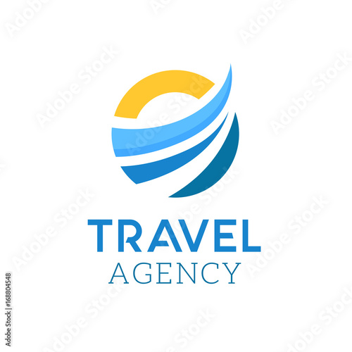 Abstract web icon. Sun and wave vector logo. Circle travel agency symbol