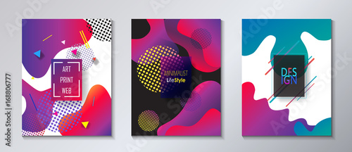 Modern brochure covers set, futuristic design. Abstract Diffuse colored spots dynamic background. Vector template minimalist poster
