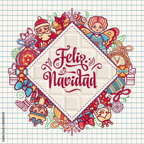 Feliz navidad. Xmas card on Spanish language.