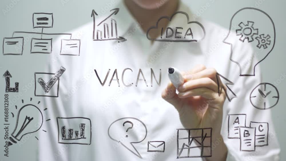 Woman writing VACANCY on transparent screen. Businesswoman write on board. Woman writing VACANCY on transparent screen. Businesswoman write on board.