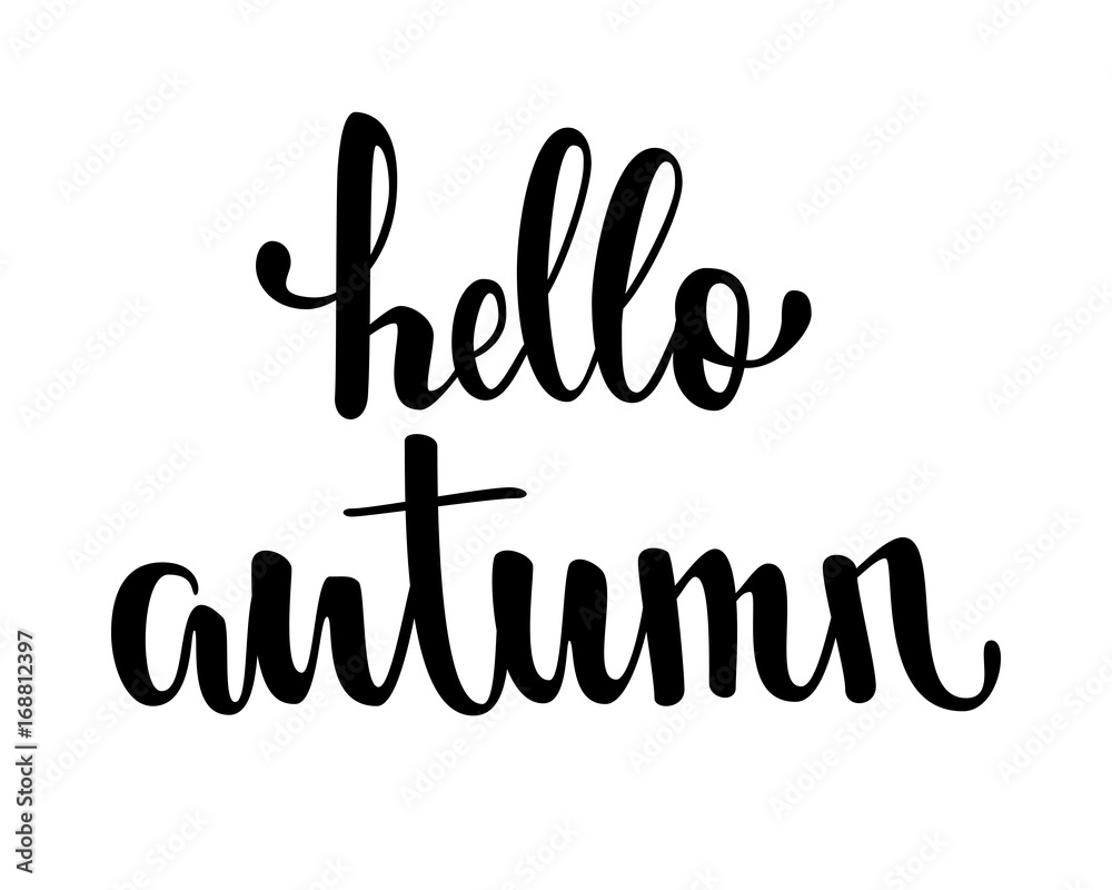 Naklejka premium Hello autumn. Hand drawn calligraphy and brush pen lettering. design for holiday greeting card and invitation of seasonal autumn holiday