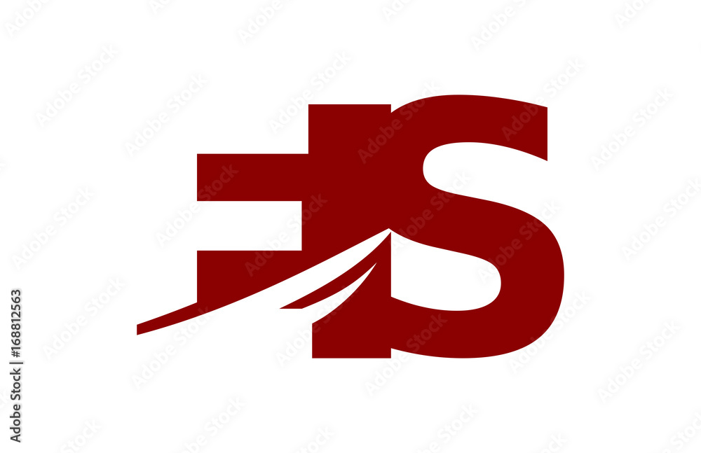 ES Red  Negative Space Square Swoosh Letter Logo