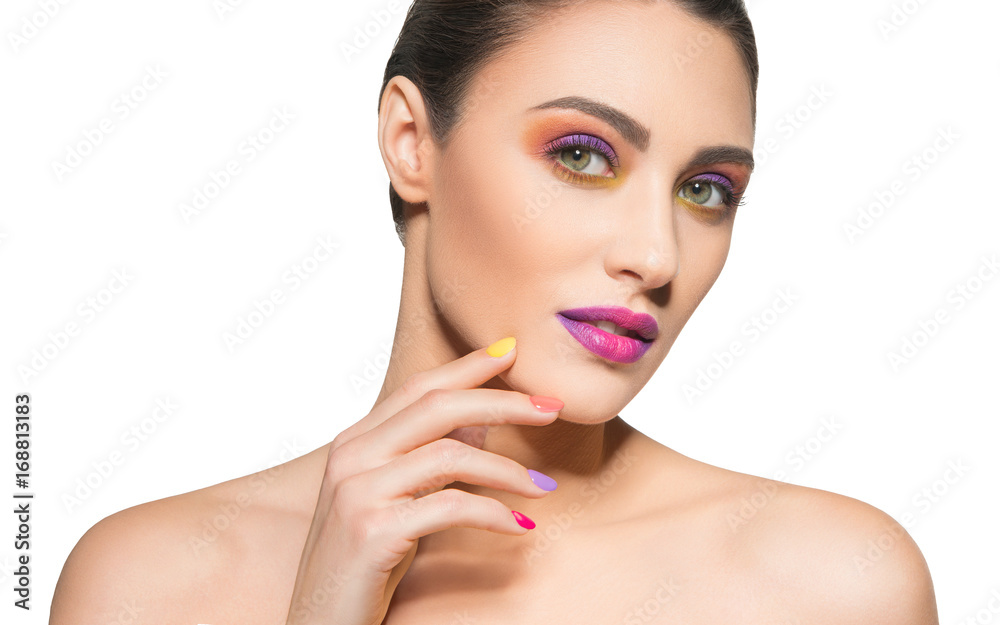 beautiful model with multicolor makeup beautiful model with multicolor makeup