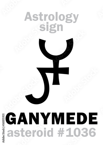 Astrology Alphabet: GANYMEDE, asteroid #1036. Hieroglyphics character sign (single symbol).