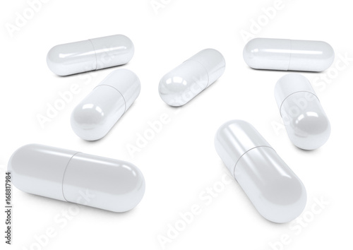 white pill capsule isolated on white background. photo