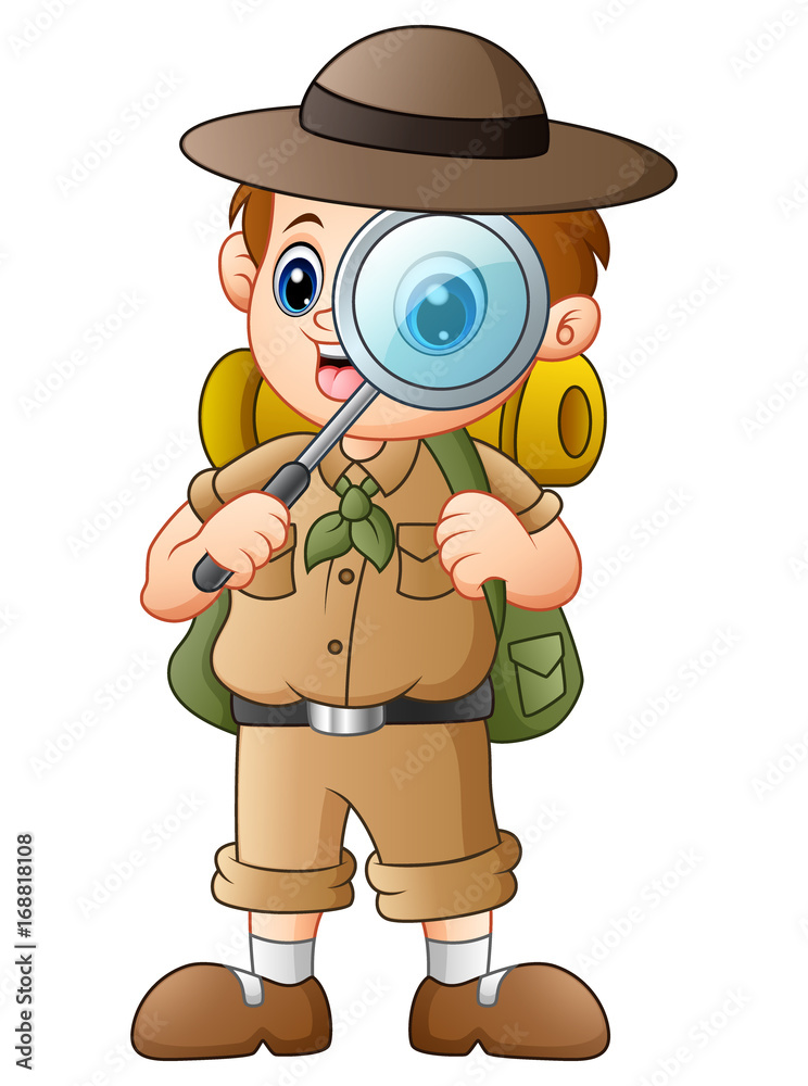 Boy explorer with magnifying glass Boy explorer with magnifying glass