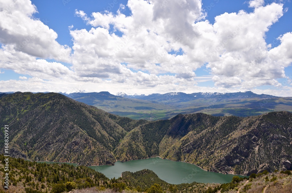 Rocky Mountains panorama view with lake