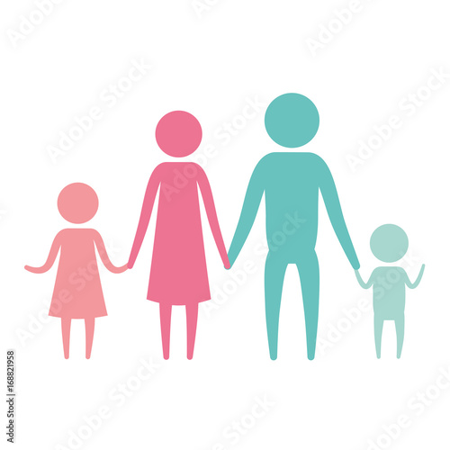 color silhouette set pictogram parents with a girl and little boy holding hands vector illustration