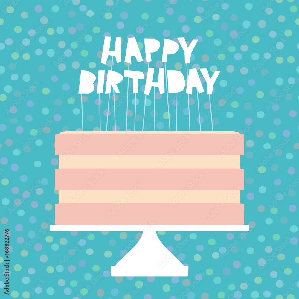 Happy Birthday Sweet Pink Cake, Strawberry Pink Cream, Banner Design, Card  Template, Pastel Colors On Sky Blue Polka Dot Background. Vector  Illustration Royalty Free SVG, Cliparts, Vectors, and Stock Illustration.  Image 82820164.