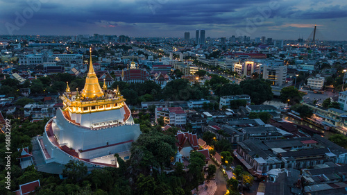   Golden Mountain    Wat Saket Ratcha Wora Maha Wihan popular Bangkok tourist attraction   Landmarks of bangkok Thailand .  top view