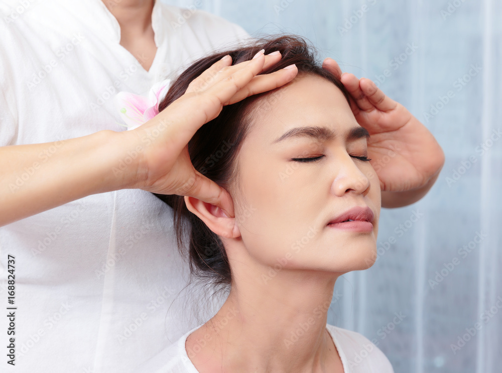 Fototapeta premium Close up of Thai massage face stretching, Spa Concept