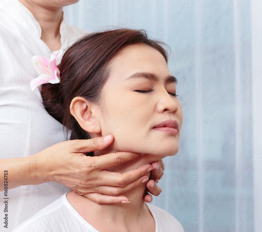 Close up of Thai massage face stretching, Spa Concept