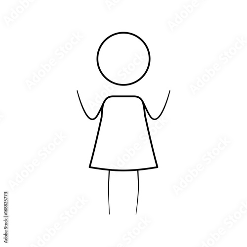 sketch thin contour of pictogram girl in dress with hands up