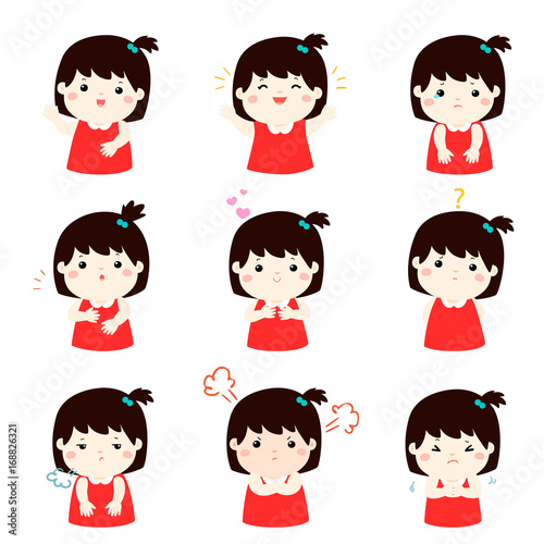 .Variety girl face expression illustration.