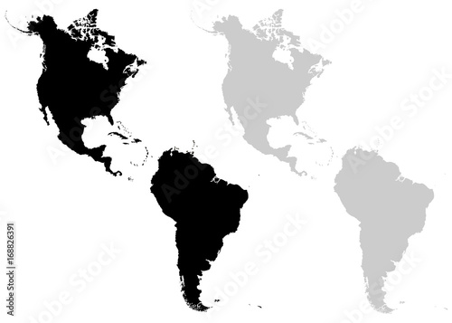 Continents North and South America on a white background
