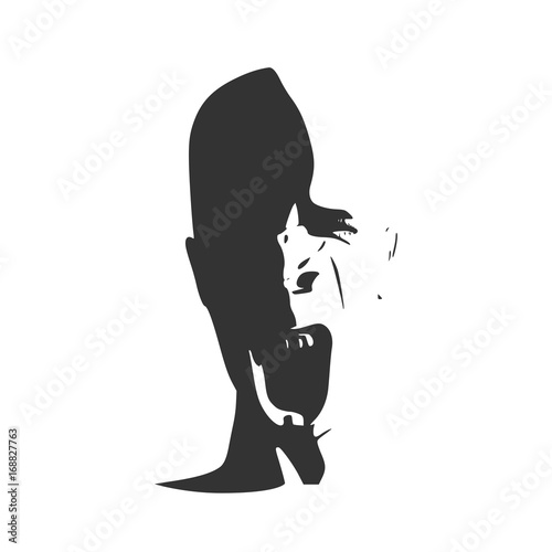 Demonic ugly face. Devil scream character. Demon or monster screaming with in an open mouth as a front view horror face.