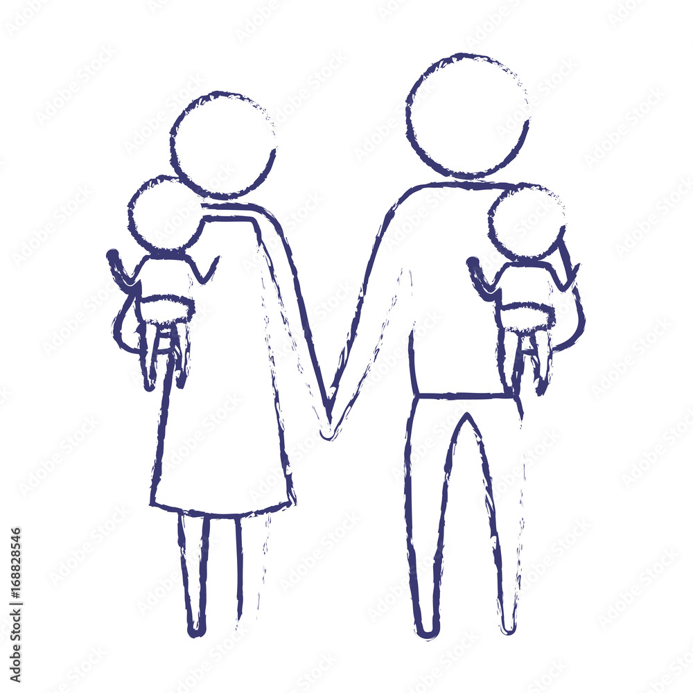 blurred blue silhouette of pictogram parents with a baby boy and girl carrying vector illustration blurred blue silhouette of pictogram parents with a baby boy and girl carrying vector illustration