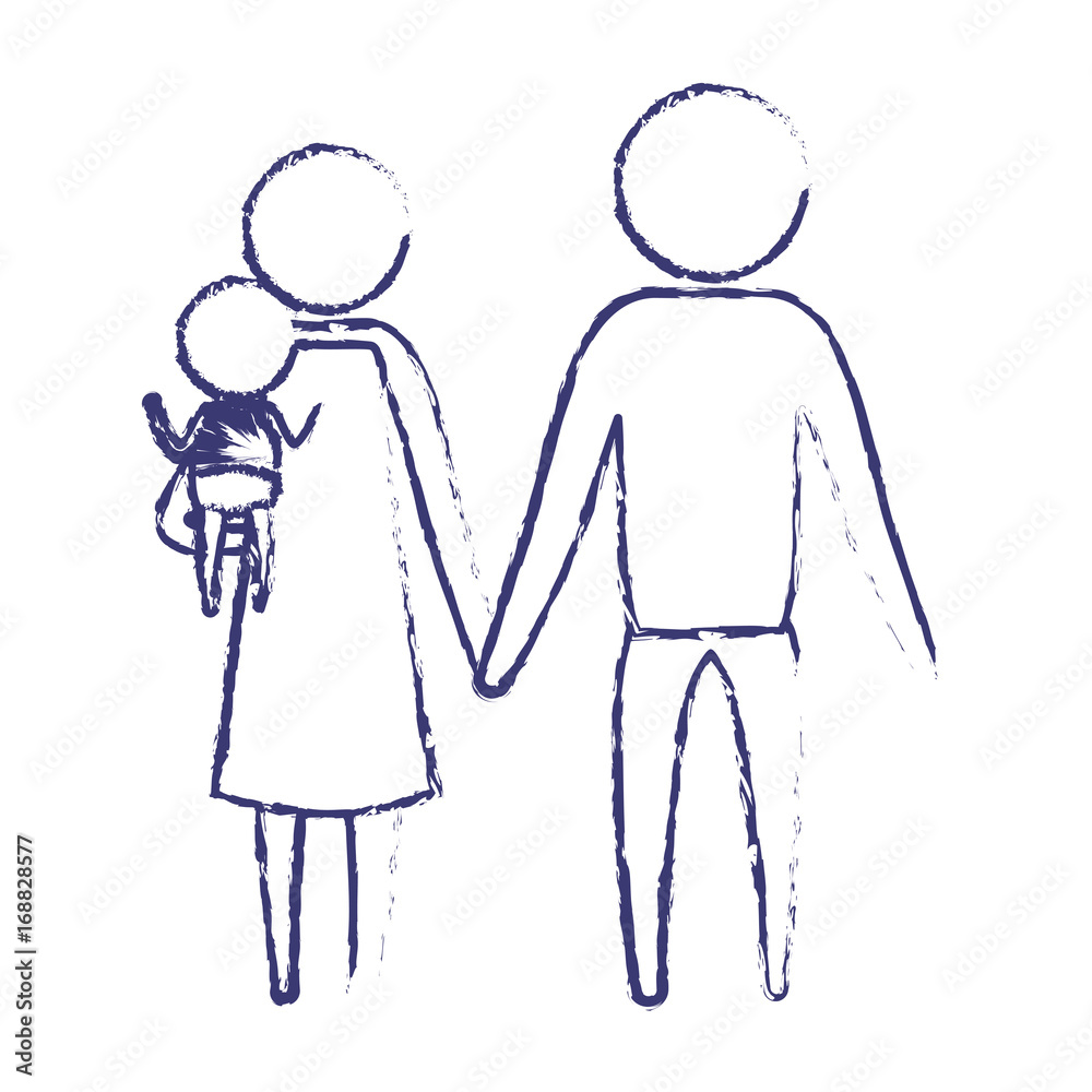 blurred blue silhouette of pictogram parents with a little baby carrying vector illustration blurred blue silhouette of pictogram parents with a little baby carrying vector illustration