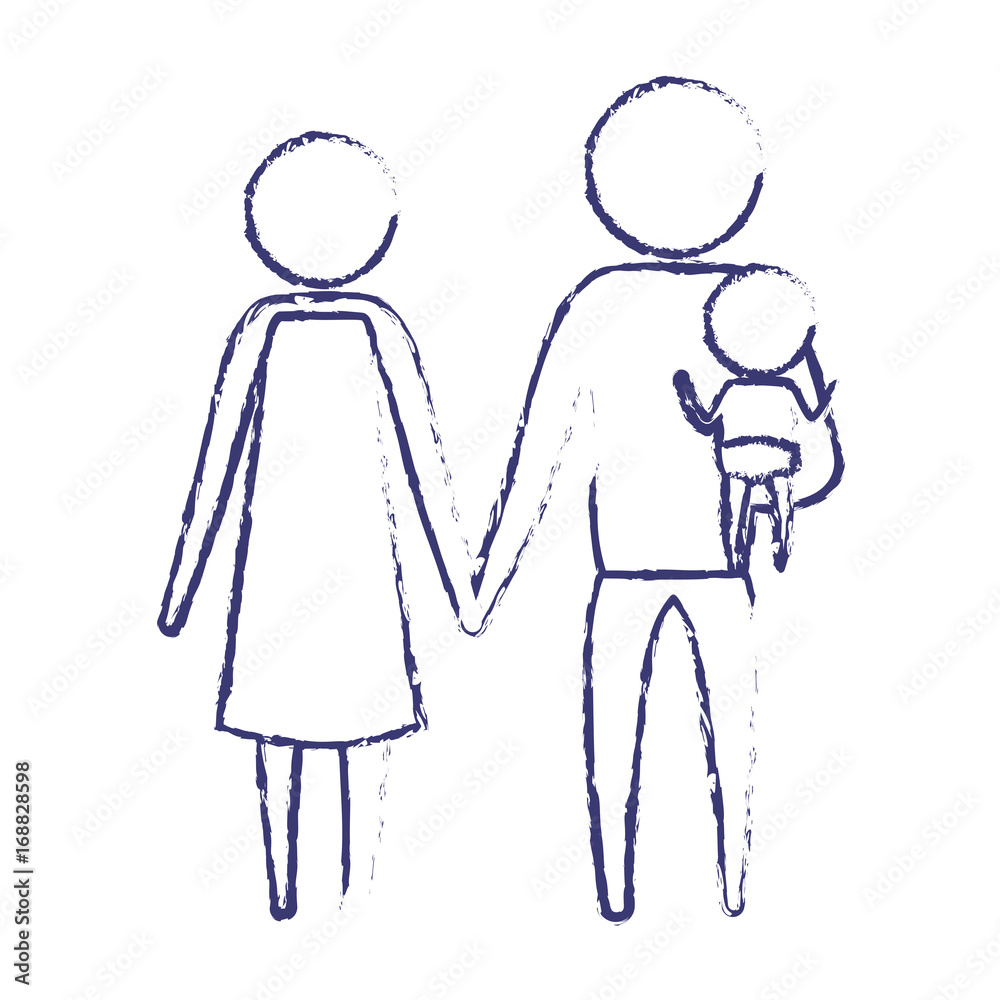 blurred blue silhouette of pictogram parents with a little baby carrying in clothes vector illustration blurred blue silhouette of pictogram parents with a little baby carrying in clothes vector illustration