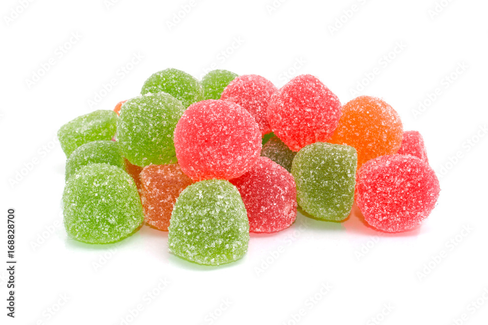 Colored jelly sweet sugar candies isolated on white background Colored jelly sweet sugar candies isolated on white background