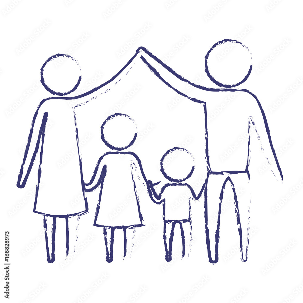 blurred blue silhouette of pictogram parents holding hands up and children in the middle of them vector illustration blurred blue silhouette of pictogram parents holding hands up and children in the middle of them vector illustration