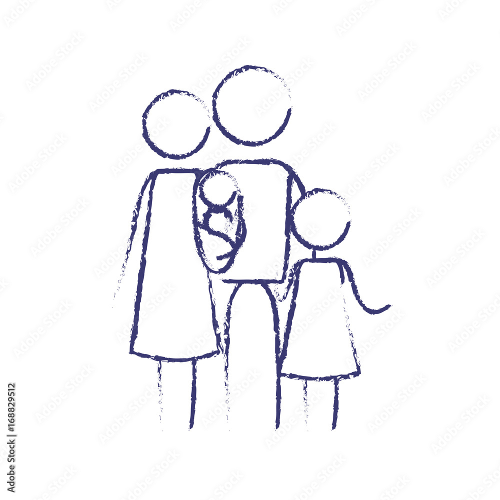 blurred blue contour of pictogram parents with a baby and little girl in clothes vector illustration blurred blue contour of pictogram parents with a baby and little girl in clothes vector illustration