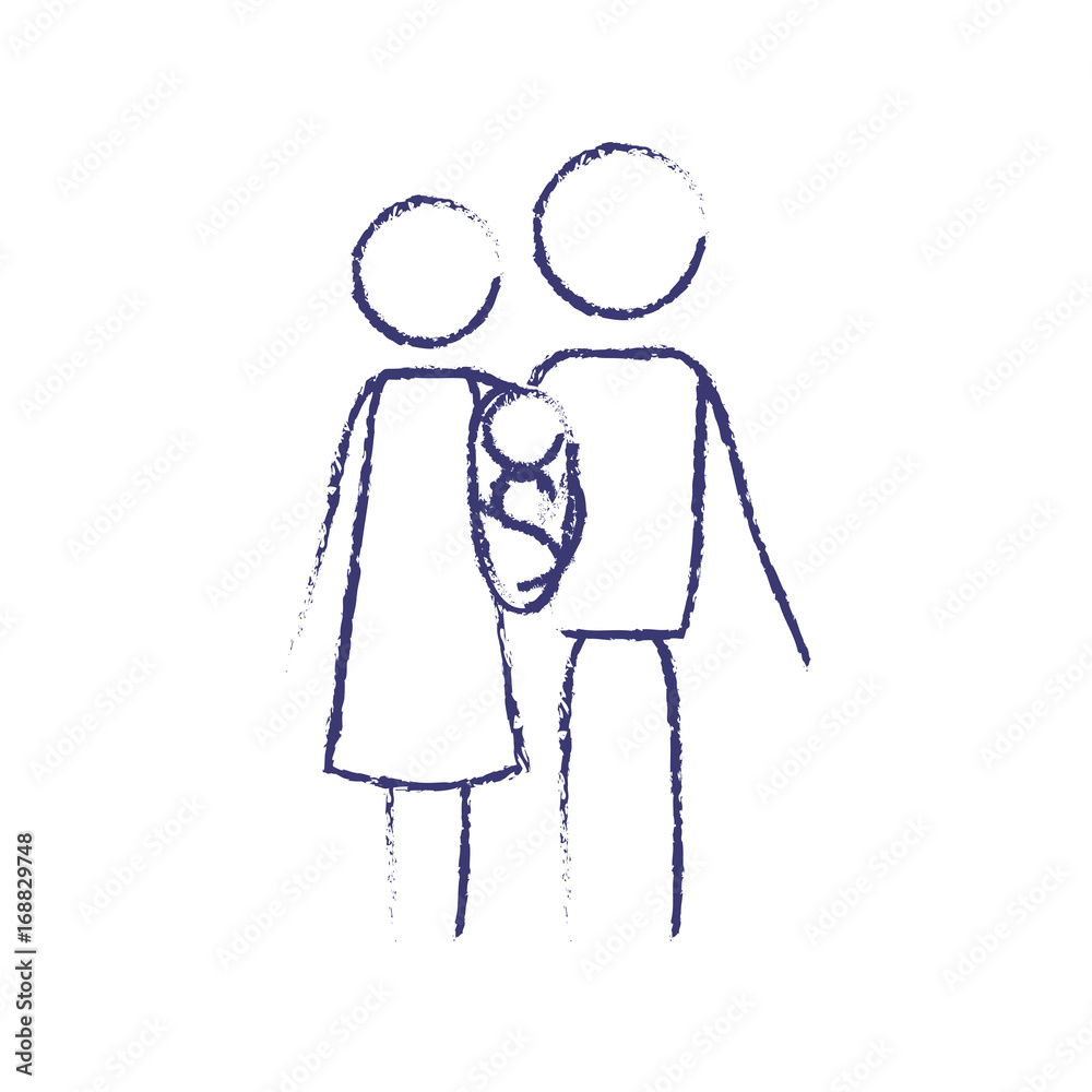 blurred blue contour of pictogram parents with a baby girl wrapped in a blanket vector illustration blurred blue contour of pictogram parents with a baby girl wrapped in a blanket vector illustration