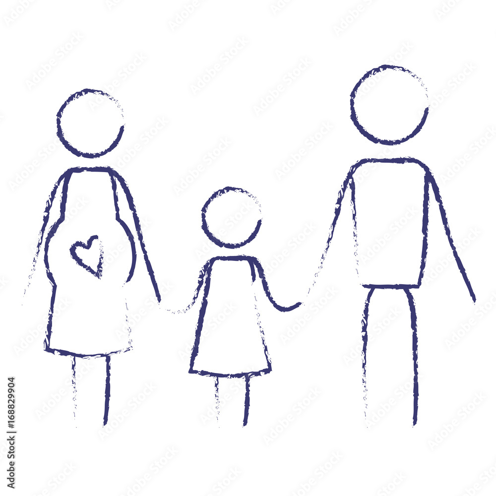 blurred blue contour of pictogram parents with mother pregnancy and girl holding hands vector illustration blurred blue contour of pictogram parents with mother pregnancy and girl holding hands vector illustration