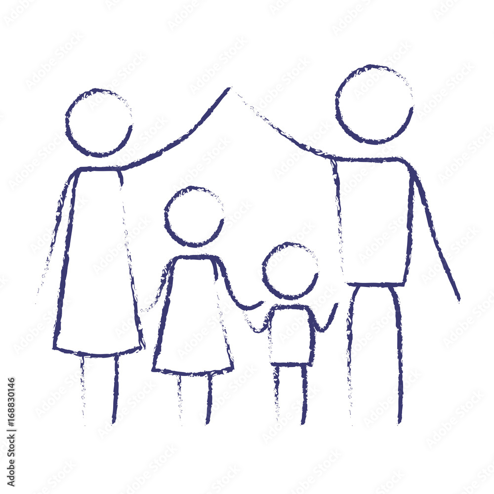 blurred blue contour of pictogram parents holding hands up and children in the middle of them vector illustration blurred blue contour of pictogram parents holding hands up and children in the middle of them vector illustration