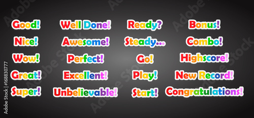 Set of game text lettering in cartoon flat style