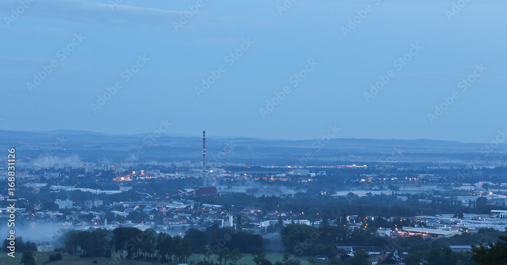 City in morning fog, Ceske Budejovice, czech landscape City in morning fog, Ceske Budejovice, czech landscape