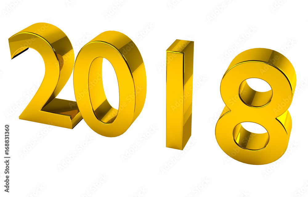 2018 3D Render in Gold, with clipping path for transpareny or alpha. 2018 3D Render in Gold, with clipping path for transpareny or alpha.