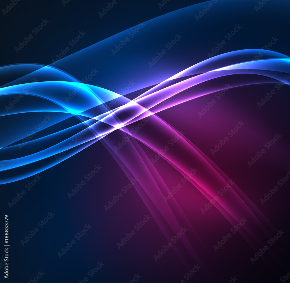 Fototapeta premium Energy lines, glowing waves in the dark, vector abstract background