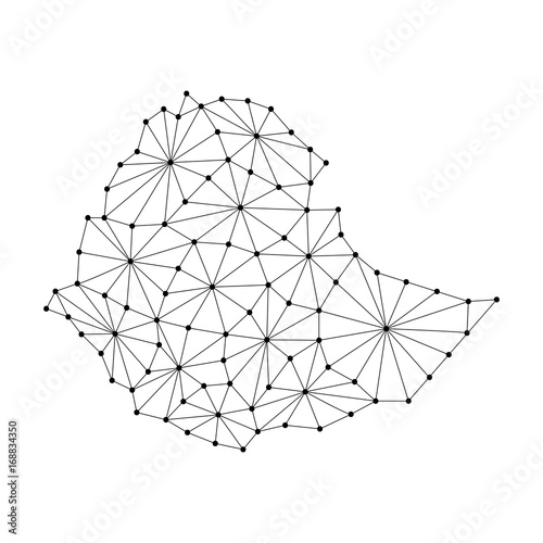 Ethiopia map of polygonal mosaic lines network  rays and dots vector illustration.