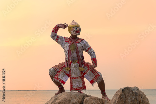 Canvas Print Hanuman,Art culture Thailand Dancing in masked Khon Hanuman in Literature Ramayana