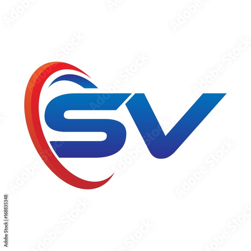 dynamic vector initial letters logo sv with circle swoosh red blue
