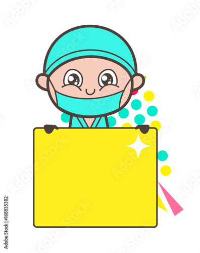 Cartoon Surgeon Holding a Ad Banner Vector Illustration