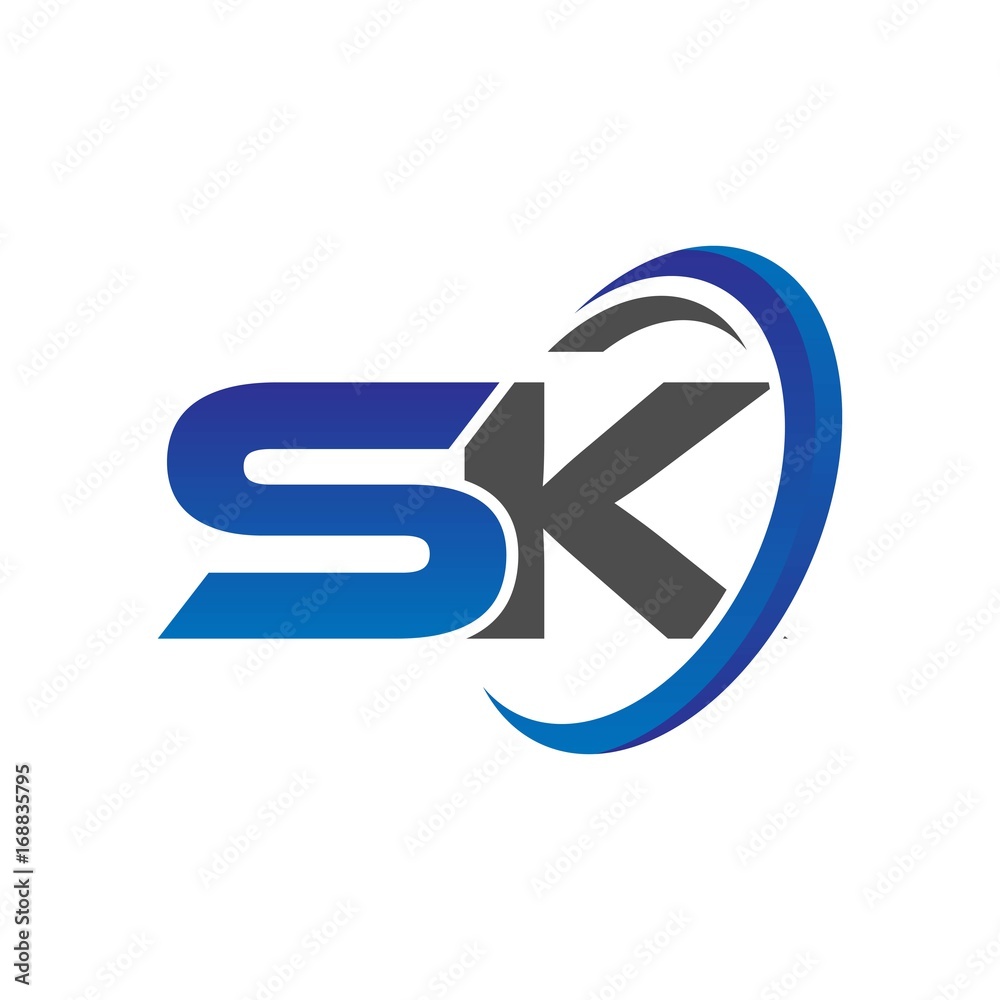 vector initial logo letters sk with circle swoosh blue gray vector initial logo letters sk with circle swoosh blue gray