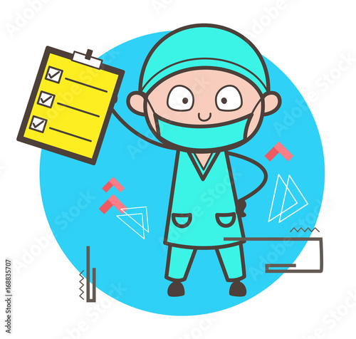 Cartoon Surgeon Showing Checklist Report Vector Illustration