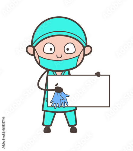 Cartoon Therapist Showing a Blank Info Banner Vector Illustration