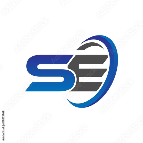 vector initial logo letters se with circle swoosh blue gray