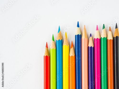 Closeup colorful pencils  on white background. Back to school concept.