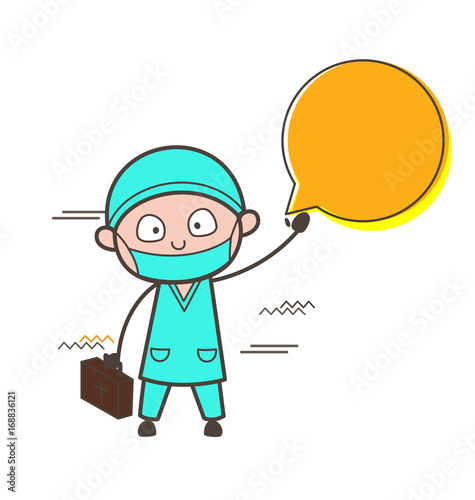 Cartoon Surgeon Showing Speech Bubble Vector Illustration