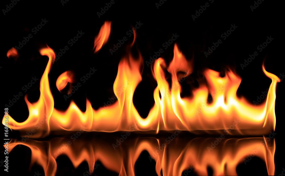 Fire on black background, hot, heat Fire on black background, hot, heat