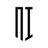 initial letters logo ni black monogram pentagon shield shape
