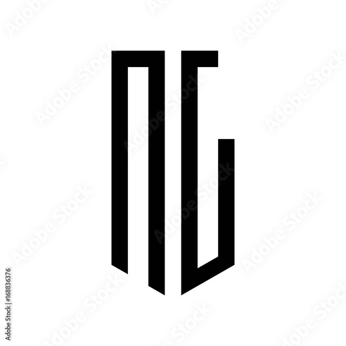 initial letters logo nl black monogram pentagon shield shape